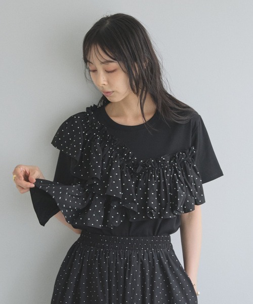 &. NOSTALGIA（アンドドットノスタルジア）の「ドットフリルTシャツ（Tシャツ/カットソー・レディース・ホワイト/ブラック・M）」の19枚目の写真