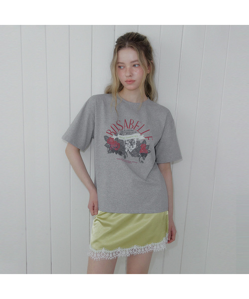 TWEE(トゥウィー)の「ロサベルプリンティングオーバーサイズ半袖Tシャツ(Tシャツ/カットソー・レディース・ライトグレー/ホワイト/エメラルドブルー・FREE)」の2枚目の写真