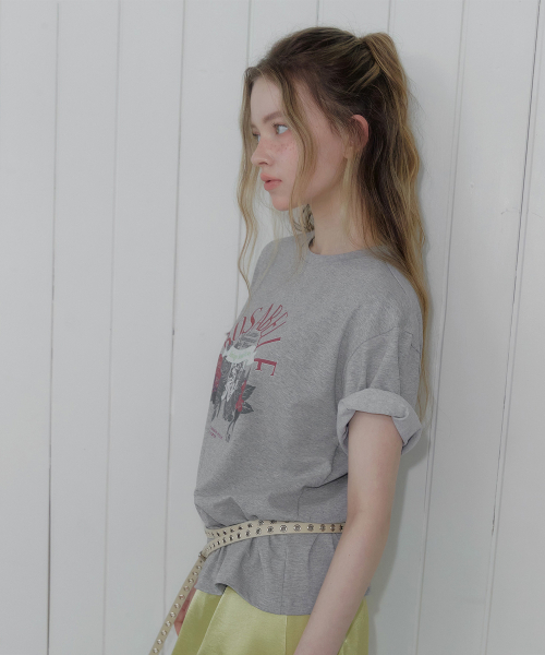 TWEE(トゥウィー)の「ロサベルプリンティングオーバーサイズ半袖Tシャツ(Tシャツ/カットソー・レディース・ライトグレー/ホワイト/エメラルドブルー・FREE)」の6枚目の写真