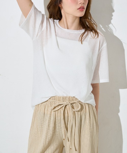 TRIANGLE PALETTE(トライアングルパレット)の「シアーリブ半袖Tシャツ(Tシャツ/カットソー・レディース・ピンク/ホワイト/ブラック・FREE)」の2枚目の写真
