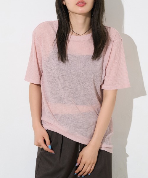 TRIANGLE PALETTE(トライアングルパレット)の「シアーリブ半袖Tシャツ(Tシャツ/カットソー・レディース・ピンク/ホワイト/ブラック・FREE)」の3枚目の写真