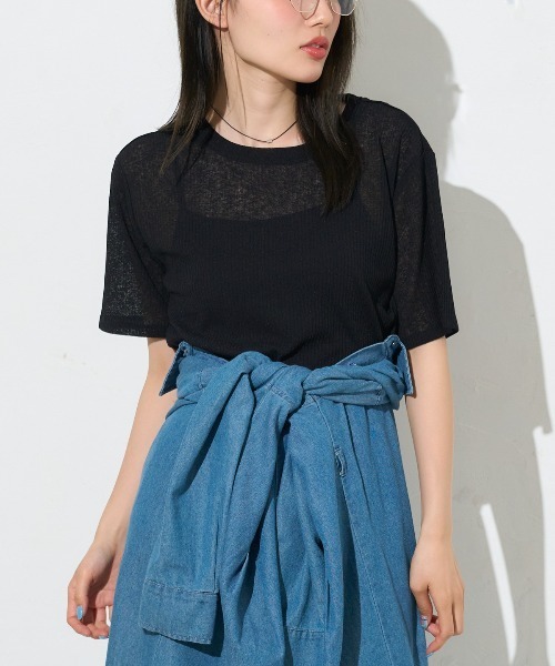 TRIANGLE PALETTE(トライアングルパレット)の「シアーリブ半袖Tシャツ(Tシャツ/カットソー・レディース・ピンク/ホワイト/ブラック・FREE)」の1枚目の写真