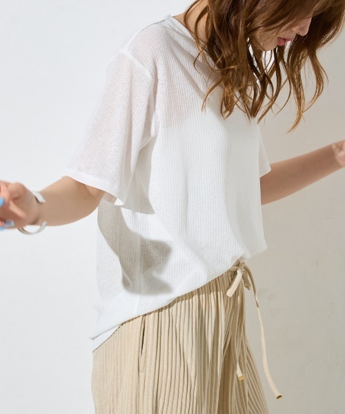 TRIANGLE PALETTE(トライアングルパレット)の「シアーリブ半袖Tシャツ(Tシャツ/カットソー・レディース・ピンク/ホワイト/ブラック・FREE)」の8枚目の写真