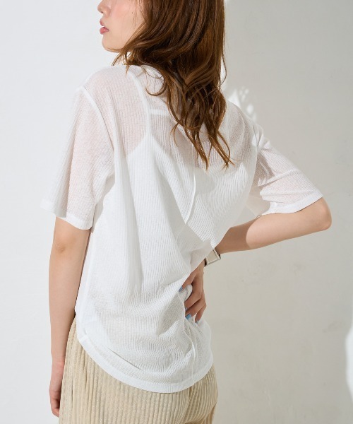 TRIANGLE PALETTE(トライアングルパレット)の「シアーリブ半袖Tシャツ(Tシャツ/カットソー・レディース・ピンク/ホワイト/ブラック・FREE)」の6枚目の写真