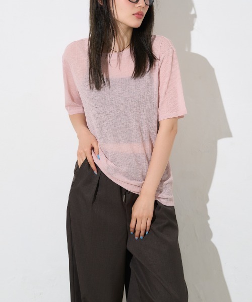TRIANGLE PALETTE(トライアングルパレット)の「シアーリブ半袖Tシャツ(Tシャツ/カットソー・レディース・ピンク/ホワイト/ブラック・FREE)」の15枚目の写真