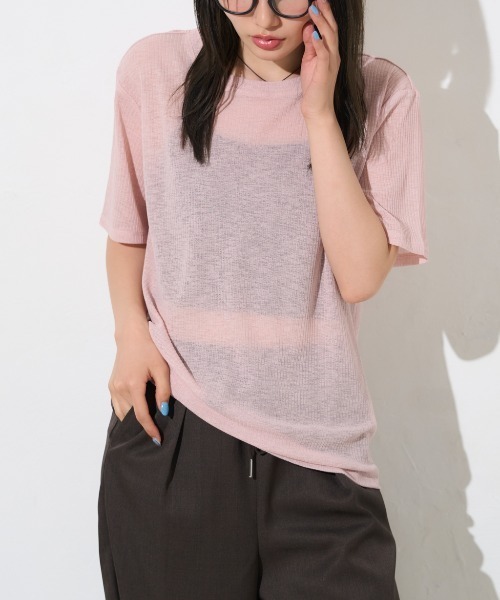 TRIANGLE PALETTE(トライアングルパレット)の「シアーリブ半袖Tシャツ(Tシャツ/カットソー・レディース・ピンク/ホワイト/ブラック・FREE)」の16枚目の写真