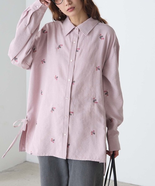 BONLECILL(ボンルシール)の「【吸水速乾】ピーチ起毛フラワー刺繍サイドリボンシャツチュニック(シャツ/ブラウス・レディース・チャコールグレー/ブラウン/ブルー/アイボリー/ピンク・FREE)」の22枚目の写真
