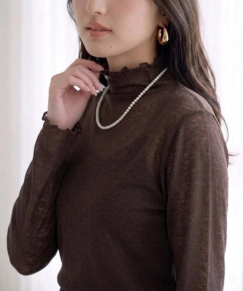 Semi-Sheer High Neck Lettuce-Edge T-Shirt / セミシアーハイネック