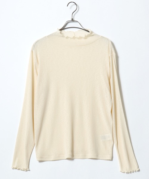 ANPAS(アンパス)の「Semi-Sheer High Neck Lettuce-Edge T-Shirt / セミシアーハイネックメローTシャツ / 透け感トップス 大人フェミニン レディース カットソー 長袖(Tシャツ/カットソー・レディース・ブラック/ブルーグレー/クリーム/ダークブラウン・M/L)」の22枚目の写真
