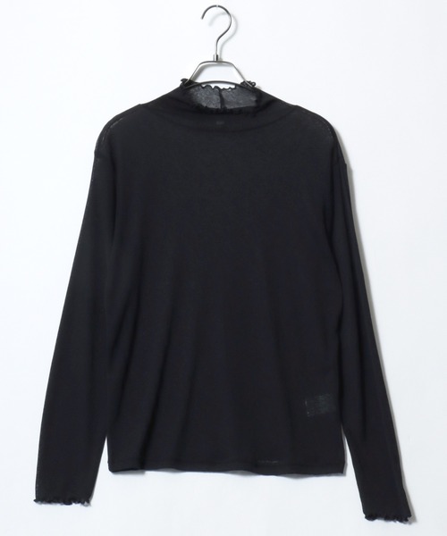 ANPAS(アンパス)の「Semi-Sheer High Neck Lettuce-Edge T-Shirt / セミシアーハイネックメローTシャツ / 透け感トップス 大人フェミニン レディース カットソー 長袖(Tシャツ/カットソー・レディース・ブラック/ブルーグレー/クリーム/ダークブラウン・M/L)」の7枚目の写真