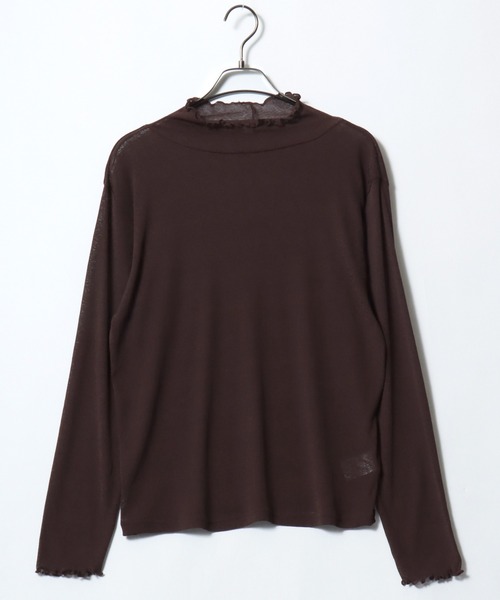 ANPAS(アンパス)の「Semi-Sheer High Neck Lettuce-Edge T-Shirt / セミシアーハイネックメローTシャツ / 透け感トップス 大人フェミニン レディース カットソー 長袖(Tシャツ/カットソー・レディース・ブラック/ブルーグレー/クリーム/ダークブラウン・M/L)」の18枚目の写真