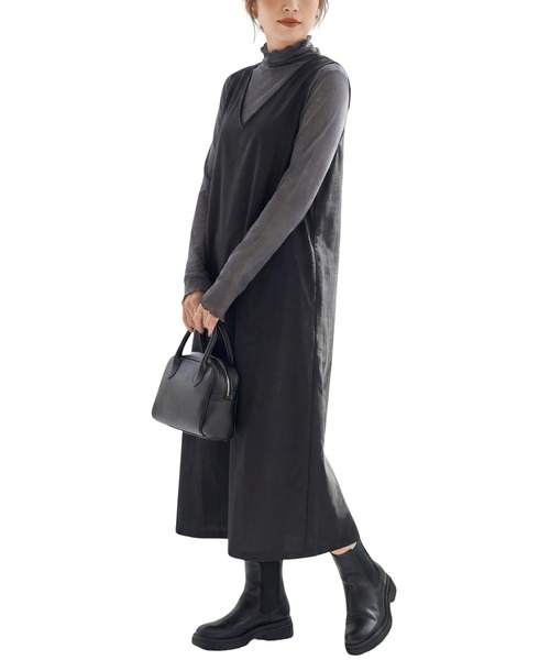 ANPAS(アンパス)の「Semi-Sheer High Neck Lettuce-Edge T-Shirt / セミシアーハイネックメローTシャツ / 透け感トップス 大人フェミニン レディース カットソー 長袖(Tシャツ/カットソー・レディース・ブラック/ブルーグレー/クリーム/ダークブラウン・M/L)」の14枚目の写真