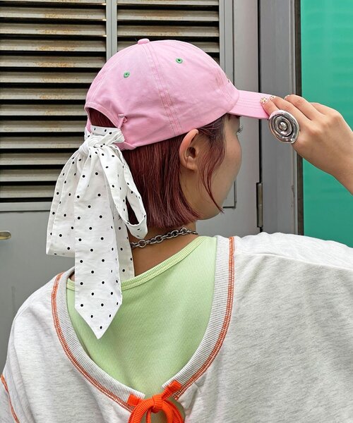 HELLO.SANFRANCISCO(ハローサンフランシスコ)の「【HELLO.SANFRANCISCO/ハローサンフランシスコ】スパンコールロゴリボンキャップ(キャップ・レディース・ピンク/ネイビー/イエロー・ONE SIZE)」の3枚目の写真