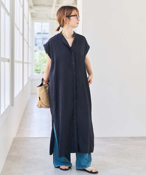 Spick & Span(スピックアンドスパン)の「《別注カラー有り》MARSALAストライプシャツワンピース(ワンピース・レディース・ネイビー/ブラウン・38/36)」の11枚目の写真