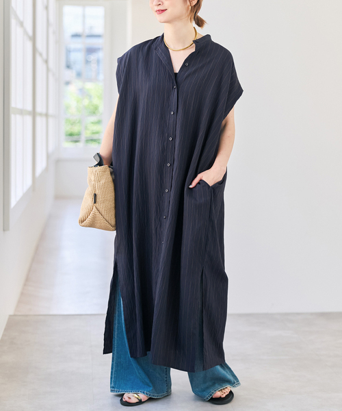 Spick & Span(スピックアンドスパン)の「《別注カラー有り》MARSALAストライプシャツワンピース(ワンピース・レディース・ネイビー/ブラウン・38/36)」の18枚目の写真