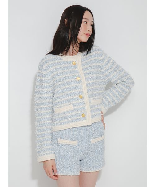 FURFUR(ファーファー)の「ファンシーツイードカーディガン(カーディガン/ボレロ・レディース・ライトブルー/ブラック/アイボリー・F)」の5枚目の写真