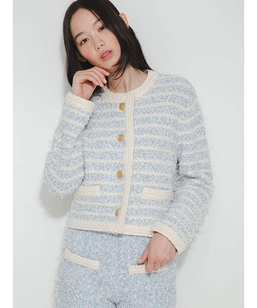 FURFUR(ファーファー)の「ファンシーツイードカーディガン(カーディガン/ボレロ・レディース・ライトブルー/ブラック/アイボリー・F)」の9枚目の写真