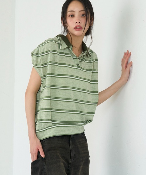 RAY CASSIN(レイカズン)の「ボーダーフレンチニット(Tシャツ/カットソー・レディース・グリーン系その他2/ブラウン系その他2/ネイビー・FREE)」の12枚目の写真