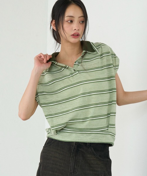 RAY CASSIN(レイカズン)の「ボーダーフレンチニット(Tシャツ/カットソー・レディース・グリーン系その他2/ブラウン系その他2/ネイビー・FREE)」の9枚目の写真