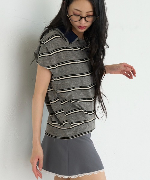 RAY CASSIN(レイカズン)の「ボーダーフレンチニット(Tシャツ/カットソー・レディース・グリーン系その他2/ブラウン系その他2/ネイビー・FREE)」の4枚目の写真