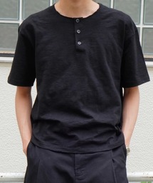 【Chikashitsu +】cropped henley neck tee (3color) / 【チカシツプラス】クロップドヘンリーネック半袖Tシャツ