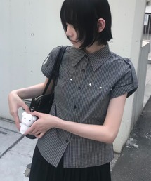 3color クラシカルミニチェックパフスリーブシャツ