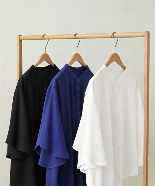 Miniministore(ミニミニストア)の「シアーシャツブラウス バンドカラー韓国風(シャツ/ブラウス・レディース・ブラック/ホワイト/ロイヤルブルー・FREE)」の12枚目の写真