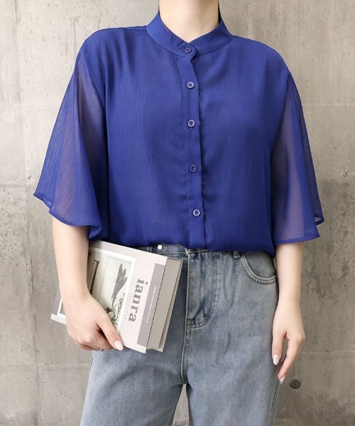 Miniministore(ミニミニストア)の「シアーシャツブラウス バンドカラー韓国風(シャツ/ブラウス・レディース・ブラック/ホワイト/ロイヤルブルー・FREE)」の17枚目の写真