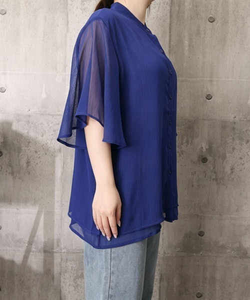 Miniministore(ミニミニストア)の「シアーシャツブラウス バンドカラー韓国風(シャツ/ブラウス・レディース・ブラック/ホワイト/ロイヤルブルー・FREE)」の18枚目の写真
