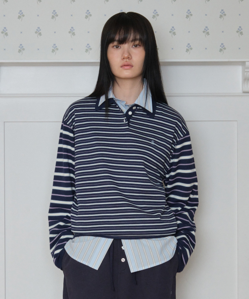 TTUDEMENT(トュードメント)の「STRIPE LONG SLEEVE POLO KNIT_NAVY(ニット/セーター・レディース・その他・FREE)」の3枚目の写真