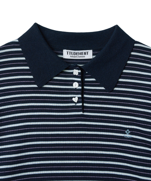 TTUDEMENT(トュードメント)の「STRIPE LONG SLEEVE POLO KNIT_NAVY(ニット/セーター・レディース・その他・FREE)」の6枚目の写真