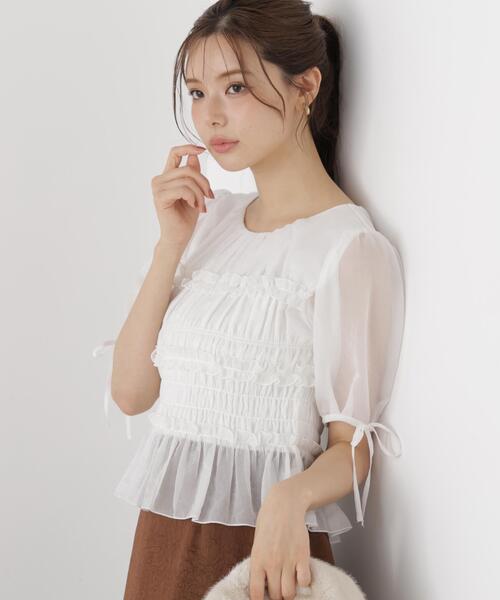 PROPORTION BODY DRESSING（プロポーションボディドレッシング）の「＜ａ＞シャーリングフリルパフブラウス / 1216210811（シャツ/ブラウス・レディース・ホワイト/ホワイト系その他/ブラック・FREE）」の2枚目の写真