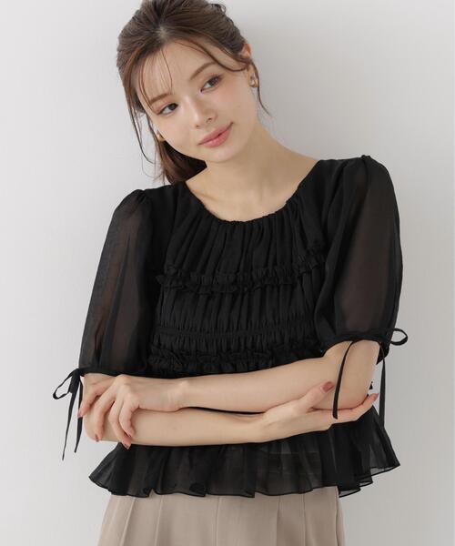 PROPORTION BODY DRESSING（プロポーションボディドレッシング）の「＜ａ＞シャーリングフリルパフブラウス / 1216210811（シャツ/ブラウス・レディース・ホワイト/ホワイト系その他/ブラック・FREE）」の3枚目の写真