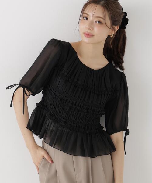 PROPORTION BODY DRESSING(プロポーションボディドレッシング)の「<a>シャーリングフリルパフブラウス / 1216210811(シャツ/ブラウス・レディース・ホワイト/ホワイト系その他/ブラック・FREE)」の5枚目の写真