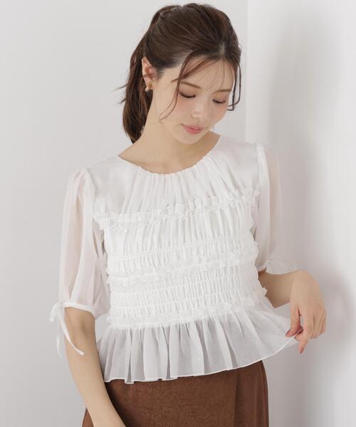 PROPORTION BODY DRESSING(プロポーションボディドレッシング)の「<a>シャーリングフリルパフブラウス / 1216210811(シャツ/ブラウス・レディース・ホワイト/ホワイト系その他/ブラック・FREE)」の14枚目の写真