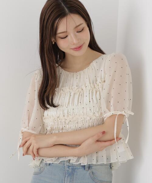 PROPORTION BODY DRESSING（プロポーションボディドレッシング）の「＜ａ＞シャーリングフリルパフブラウス / 1216210811（シャツ/ブラウス・レディース・ホワイト/ホワイト系その他/ブラック・FREE）」の8枚目の写真