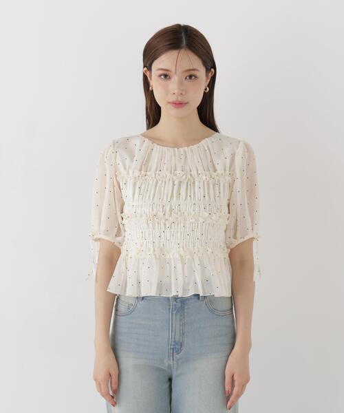 PROPORTION BODY DRESSING（プロポーションボディドレッシング）の「＜ａ＞シャーリングフリルパフブラウス / 1216210811（シャツ/ブラウス・レディース・ホワイト/ホワイト系その他/ブラック・FREE）」の14枚目の写真