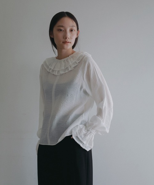 anuke（アンヌーク）の「2way Frill Blouse（シャツ/ブラウス・レディース・ホワイト/ブラック・FREE）」の8枚目の写真