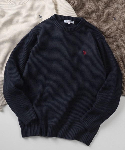 U.S. POLO ASSN.(ユーエスポロアッスン)の「【80】【U.S. POLO ASSN./ユーエスポロアッスン】メランジ クルーネックニット/ミックスニット/ローゲージ/畦編み/ざっくり/ユニセックス/レディース/メンズ(ニット/セーター・メンズ・ネイビー/アイボリー/ブルー/ブラウン/ワイン/ブラック・M/L)」の4枚目の写真