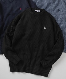 【80】【U.S. POLO ASSN/ユー.エス. ポロアッスン】メランジ クルーネックニット/ミックスニット/ローゲージ/畦編み/ざっくり/ユニセックス/レディース/メンズ