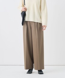 【一部WEB限定サイズ】《抗ピル/防シワ》ウォッシャブルポリウール梳毛タックワイドパンツ