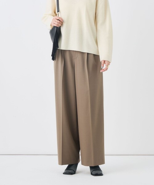 NOLLEY’S(ノーリーズ)の「【一部WEB限定サイズ】《抗ピル/防シワ》ウォッシャブルポリウール梳毛タックワイドパンツ(その他パンツ・レディース・カーキ/グレー/ブラック・36/38)」の1枚目の写真