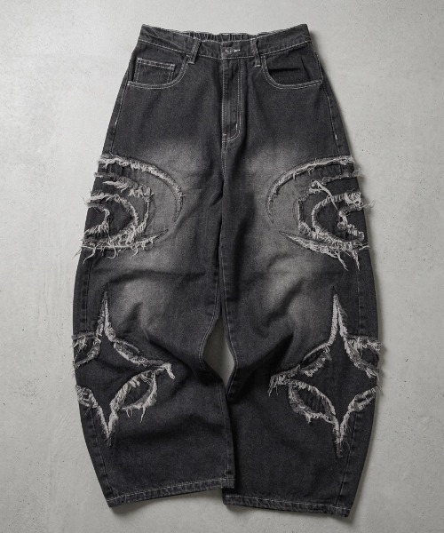 MARUKAWA（マルカワ）の「2026AW VINTAGE WASHED WIDEBAGGY CURVED DENIM フリンジダメージ ワイドバギー カーブデニムパンツ（デニムパンツ・メンズ・ブラック系その他/ブラック系その他2/ブルー系その他/ブラック系その他4/ブルー系その他2/ブラック系その他3・M/L）」の11枚目の写真