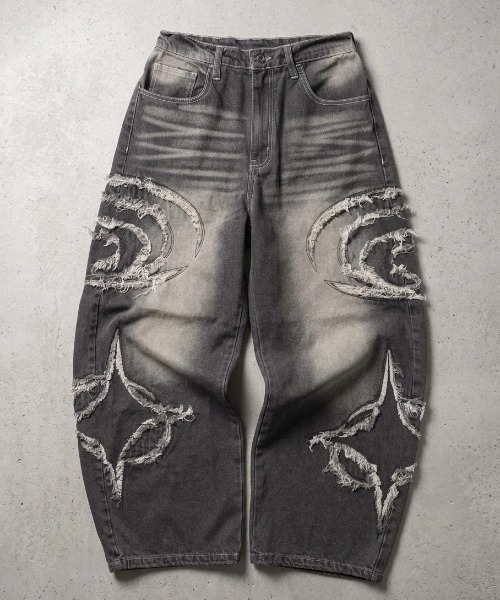 MARUKAWA（マルカワ）の「2026AW VINTAGE WASHED WIDEBAGGY CURVED DENIM フリンジダメージ ワイドバギー カーブデニムパンツ（デニムパンツ・メンズ・ブラック系その他/ブラック系その他2/ブルー系その他/ブラック系その他4/ブルー系その他2/ブラック系その他3・M/L）」の10枚目の写真