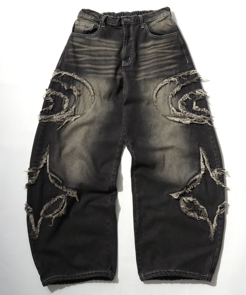 MARUKAWA（マルカワ）の「2026AW VINTAGE WASHED WIDEBAGGY CURVED DENIM フリンジダメージ ワイドバギー カーブデニムパンツ（デニムパンツ・メンズ・ブラック系その他/ブラック系その他2/ブルー系その他/ブラック系その他4/ブルー系その他2/ブラック系その他3・M/L）」の21枚目の写真
