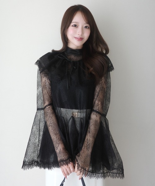 EIMY ISTOIRE(エイミーイストワール)の「BELL SLEEVE LACE BLOUSE(シャツ/ブラウス・レディース・ホワイト/ブラック・FREE)」の9枚目の写真