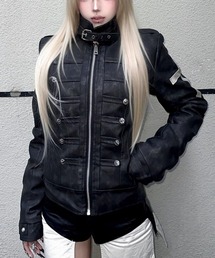 【Y2Kガーリー】 ナポレオンデザイン ライダースジャケット レザージャケット男女兼用