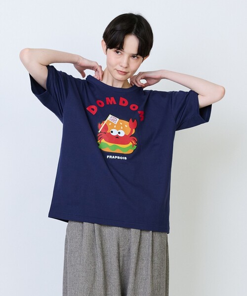 FRAPBOIS（フラボア）の「《DOMDOMコラボ》バーガーTシャツ（Tシャツ/カットソー・レディース・ホワイト/ネイビー・1/2）」の2枚目の写真