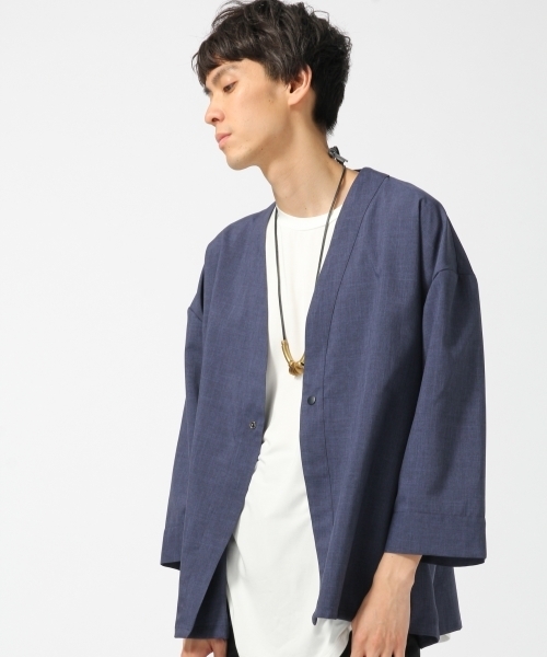 HARE（ハレ）の「フハク1ボタンシャツカーデ（HARE）（カーディガン/ボレロ・メンズ・ブラック/ネイビー/トップグレー・MEDIUM/SMALL）」の3枚目の写真