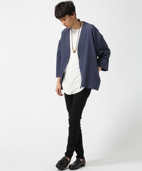 HARE（ハレ）の「フハク1ボタンシャツカーデ（HARE）（カーディガン/ボレロ・メンズ・ブラック/ネイビー/トップグレー・MEDIUM/SMALL）」の9枚目の写真